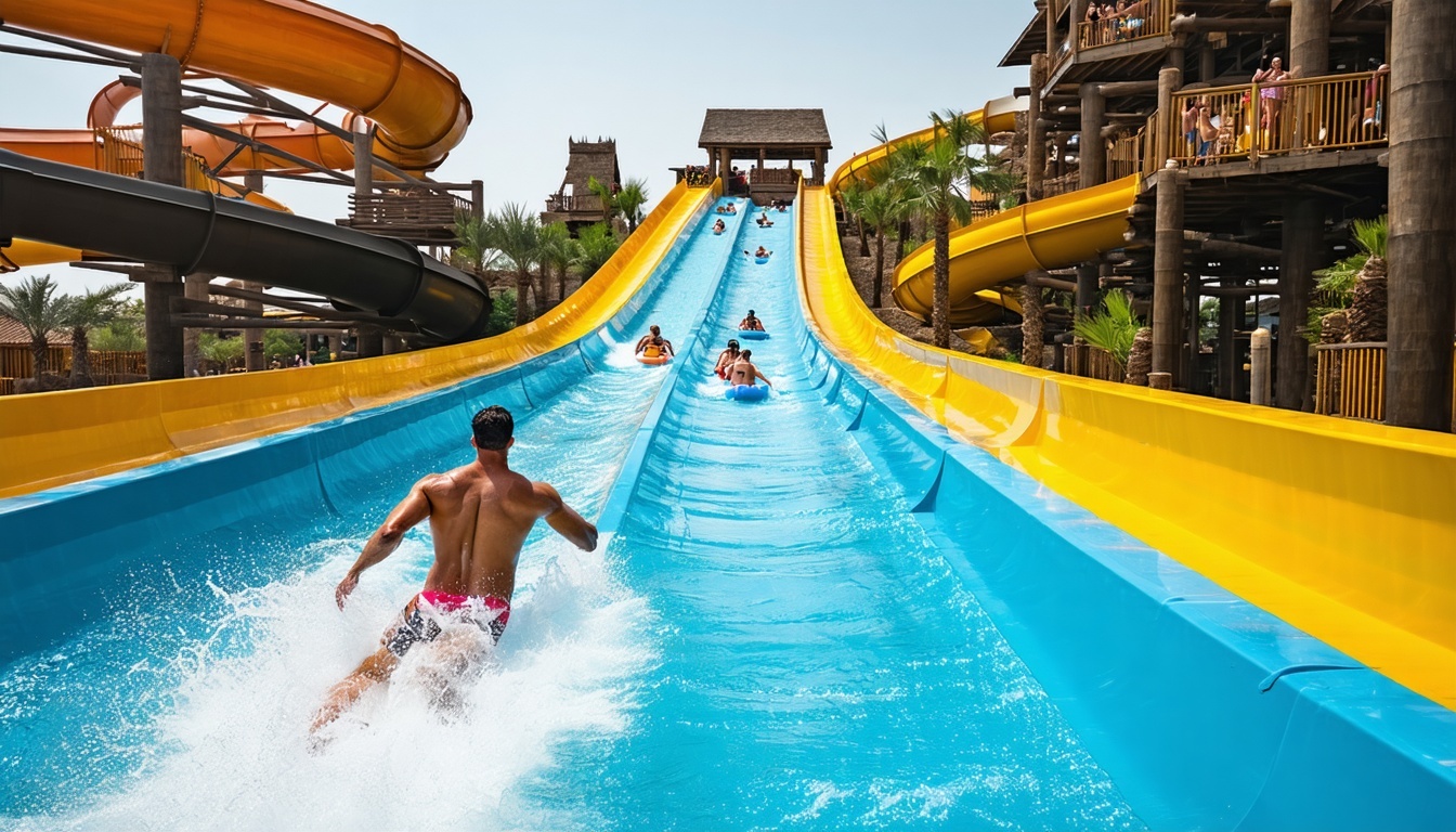 Guests enjoying the Aquaventure water slides in Dubai