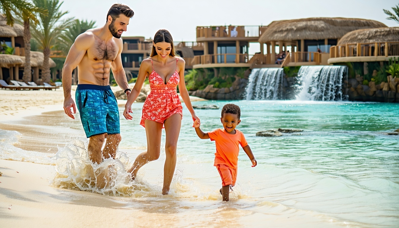 Family enjoying the private beach at Aquaventure World Dubai